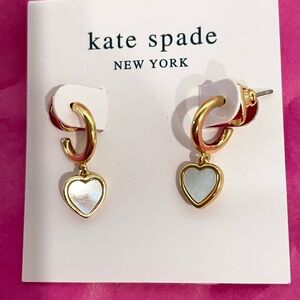 Kate Spade Gold and pearl white Heart Earrings. New with Box